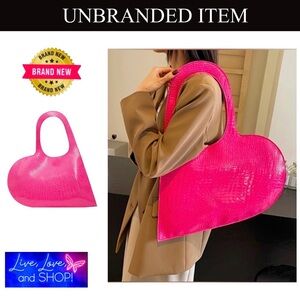 PURSE: Extra Large Pink 🩷 Heart-Shaped Glossy PU Leather Shoulder Bag, NIP